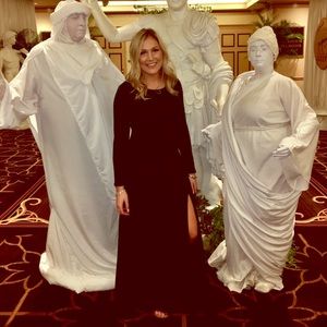 Long emerald green dress with leg slit